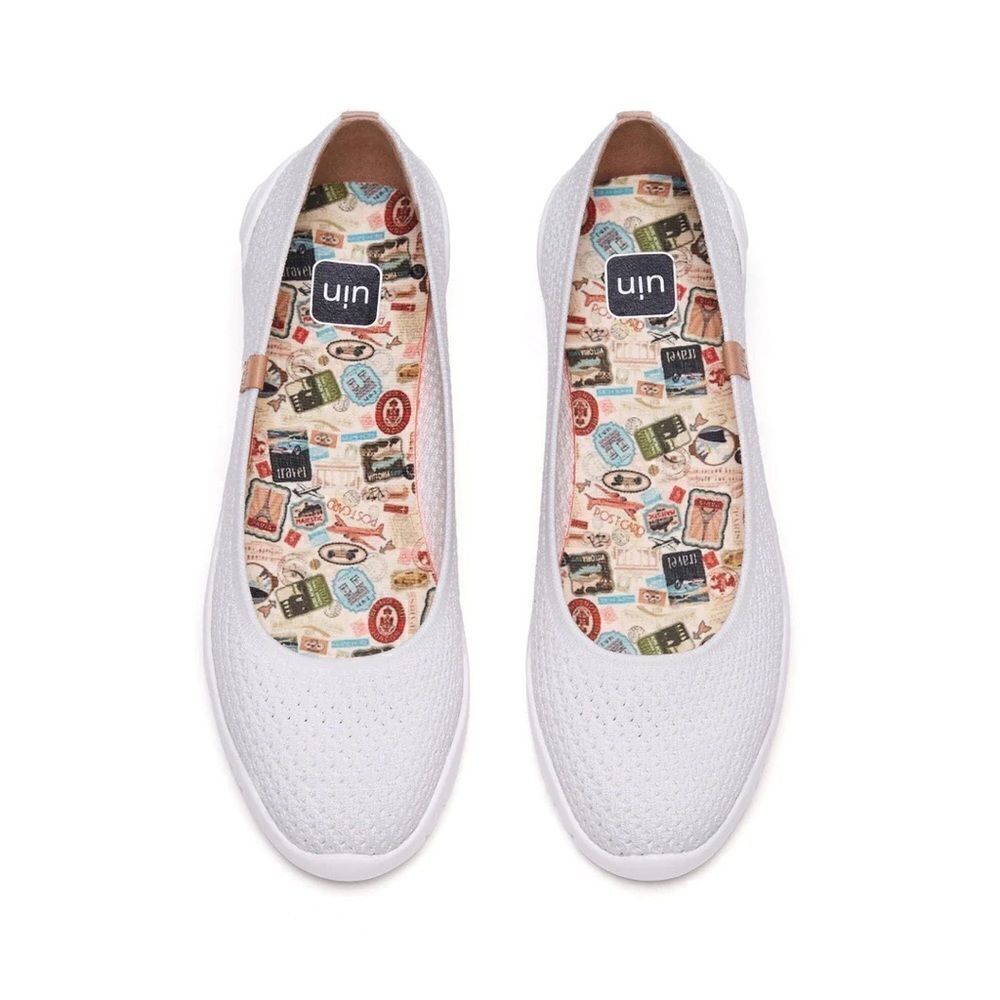 UIN Women's Ballet Slip On Casual Comfort Shoes (Pure White Knitted Menorca III)